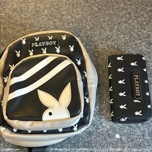 PLAYBOY Black and Gray Backpack with Wallet